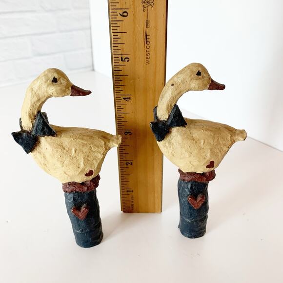 Vintage Duck Figurines Set Of 2 Primitive Folk Art Standing on Stumps Figures - Picture 4 of 4